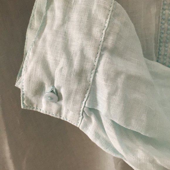 Olsen Pale Blue Linen Button Down Shirt - Picture 9 of 16